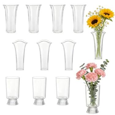 Imagem de 12 recipientes transparentes a granel pequeno para flores, vaso de acrílico transparente para flores, vasos de plástico para flores, vasos de arte moderna para decoração de casa, desktops, quarto