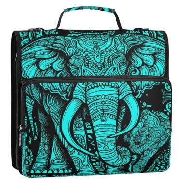 Imagem de Fichários engraçados de 3,8 cm com 3 anéis, anel D, chique, azul, elefante, arte, zíper, organizador, pasta de armazenamento com alça e bolsa escolar