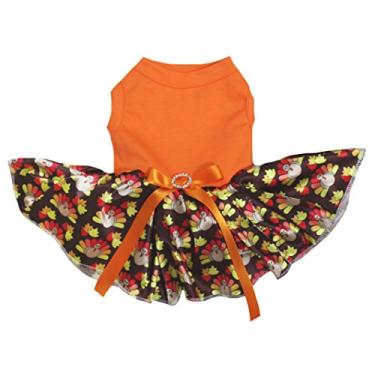 Imagem de Petitebella Camisa laranja lisa com peru marrom tutu para cachorro (2GG)