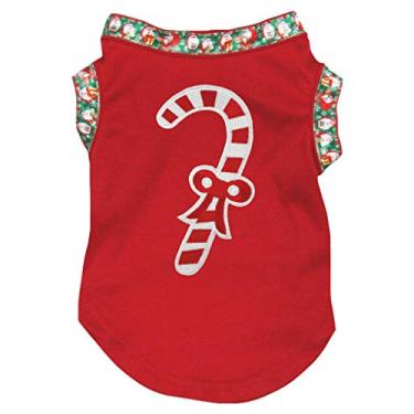 Imagem de Petitebella Camiseta para cachorro filhote vermelho Candy Cane (vermelha, média)