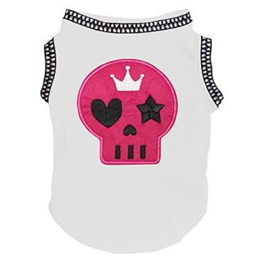 Imagem de Petitebella Camiseta de cachorro com cara de caveira rosa choque (branca/bainha fantasmas, 3GG)