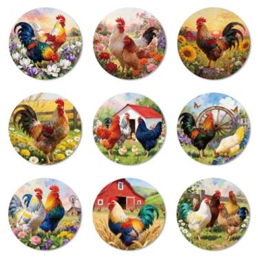 Imagem de ANATTASOUL Conjunto de 9 porta-copos de madeira colorida para galinha e fazenda, presente de inauguração de casa redonda para casa nova, proteção de mesa de centro decorativa de 9,9 cm para decoração