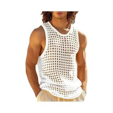 Imagem de Camiseta Regata Masculina Estilo Americano Com Recortes Em Malha Sem M