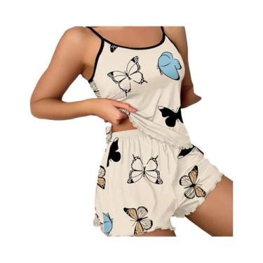 Imagem de Conjunto De Pijama Feminino Com Estampa De Borboleta, Roupa De Dormir 
