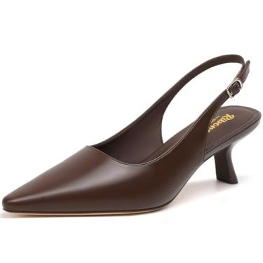 Imagem de RIBONGZ Salto gatinho feminino bico fino fechado salto baixo salto slingback fivela tiras conforto vestido sapatos namoro casamento festa de formatura trabalho, Chocolatebrownpu, 39