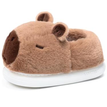 Imagem de XUNBAI Pantufas Capybara para mulheres e homens, chinelos fofos de animais fofos, roupas quentes de inverno para uso doméstico, aconchegante, peludo, macio, sapatos kawaii para uso interno, Sapatos