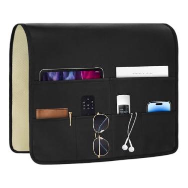 Imagem de HADEEONG Organizador de sofá de couro PU, organizador de apoio de braço, suporte de controle remoto para poltrona reclinável, à prova d'água, com 6 bolsos de armazenamento para revista, tablet