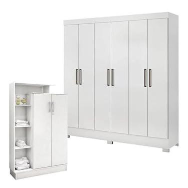 Imagem de Guarda Roupa Casal Prático e Armário Multiuso Elite Branco Brilho - Demóbile