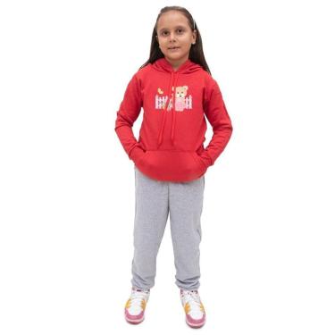 Imagem de Blusa e Calça Moletom Infantil Menina Estampa Urso e Flores Costuras Reforçadas Inverno-Feminino