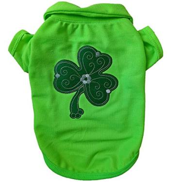 Imagem de Roupa para cães pequenos Dia de São Patrício camisa verde e cachecol roupas de gato de estimação irlandês colete branco G