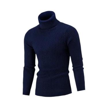 Imagem de Suéter Masculino De Tricô Gola Alta Manga Longa Quente Estilo Retrô Ou