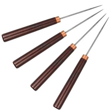 Imagem de Sibba Ferramenta de furador de arranhões com cabo de madeira, 4 peças, furador de couro, furador fino, artesanato de couro para perfuração, costura, costura, profissional, ferramenta de reparo para