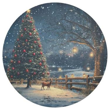 Imagem de xigua Jogo americano redondo de árvore de Natal, conjunto de 4, tapete de mesa redondo antiderrapante resistente ao calor, tapetes de mesa de 48 cm para decoração de cozinha, jantar e festa