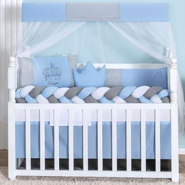 Imagem de Kit Berço Americano Trança 11 Peças Para Bebê Menino Príncipe Coroa Az