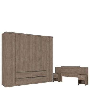 Imagem de Guarda Roupa Casal Nobre 6 Portas Rustic Acetinado e Cabeceira Formosa