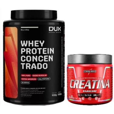 Imagem de Kit Whey Protein 100% Concentrado Sabor Baunilha Pote 900g Dux+ Creati