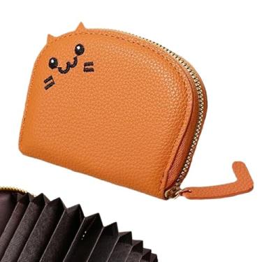 Imagem de Carteira de bolsa, bolsa de cartão,Carteira de bolsa de couro PU - Porta-cartões com zíper pequeno, carteira portátil de gato de desenho animado para meninas e mulheres