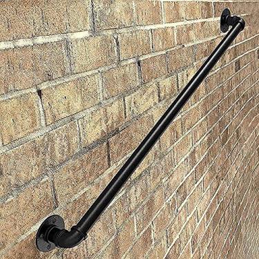 Imagem de AkosOL Kit de corrimão de escada de vento industrial preto, suporte de trilho de corrimão para puxador de porta, cabideiro, barra de apoio, barra de toalha, estilo de canto redondo/3 m, 4 m