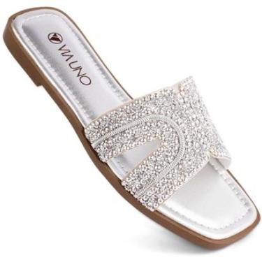 Imagem de Sandália Via Uno Rasteira Elegante Pedraria Strass 948028-Feminino