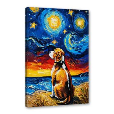 Imagem de Pôster colorido abstrato Van-Gogh com pintura a óleo floral noite estrelada impressão de animais engraçados para decoração de casa e sala de estar (SKU1,40.6x60 cm), emoldurado (tela embrulhada))