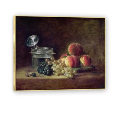 Imagem de NHLDZYH Moldura dourada. Arte de parede vintage - natureza morta com frutas - quadro de tela de estilo clássico - pintura de natureza morta com moldura decorativa. A20. 50 x 60 cm.