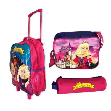 Imagem de Kit Mochila Escolar Infantil Princesas com Rodinhas 3 Pçs - Rocie
