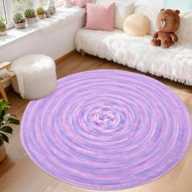 Imagem de Lacomfy Tapete infantil pastel, 1,5 m, redondo, roxo, para quarto de meninas, quarto de bebê, círculo moderno, abstrato, colorido, tapete infantil, antiderrapante, lavável, gradiente, para sala de