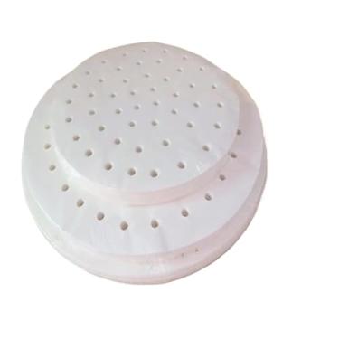 Imagem de 50 peças/conjunto 16/8/10 polegadas papel de silicone descartável papel perfurado forros de papel redondo cestas vaporizadoras de bambu (médio)