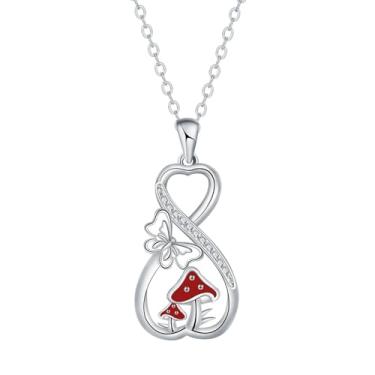Imagem de Pingente infinito borboleta cogumelo colar joia para mulheres, dia dos namorados, eternidade, amor, coração, doce vermelho esmaltado, zircônia cúbica, elegante, aniversário de casamento, aniversário