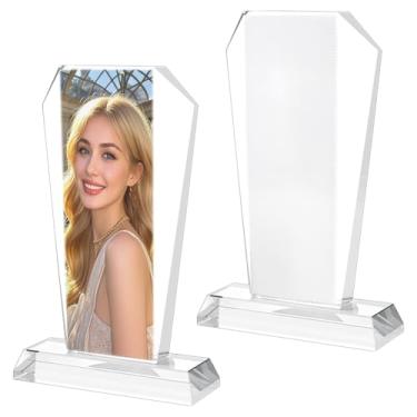 Imagem de DELORIGIN 2 conjuntos de sublimação de cristal em branco impressão por transferência de medalha de cristal em branco troféu com caixa de presente moldura de foto de prêmio enfeites de mesa decoração