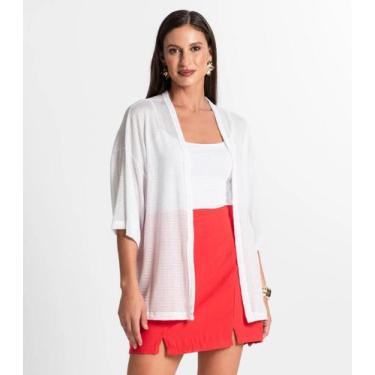 Imagem de Kimono Feminino Com Brilho Rovitex Branco, P, Branco