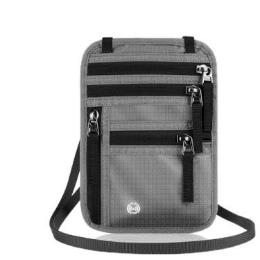 Imagem de Likesing Carteira de pescoço de viagem de 14 cm C x 19,8 cm L, porta-passaporte com bloqueio de RFID para viagens, mulheres, homens, bolsa de pescoço, Cinza
