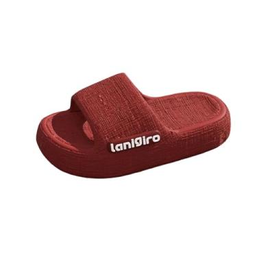 Imagem de Pantufas femininas Eva com letras laterais, sola grossa para uso doméstico e banheiro, Vermelho, 34