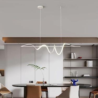 Imagem de Luminária pendente moderna de LED para mesa de jantar, com intensidade regulável, estilo criativo, para sala de estar, com design de onda linear, 53W, altura ajustável, ideal para teto, escr