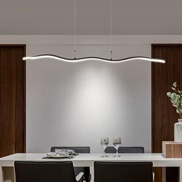 Imagem de Luminária pendente LED para mesa de jantar, com intensidade regulável, design moderno com controle remoto, altura ajustável e lustre em espiral (preta, 120 cm de comprimento).