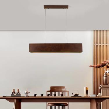Imagem de Luminária pendente de madeira com LED para sala de jantar, lustre regulável com controle remoto, luminária suspensa moderna com altura ajustável para cozinha, escritório e bar (B,L100cm)
