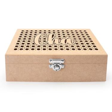 Imagem de Caixa Porta Chá e Especiarias C/ 6 Divisórias e Fecho Cadeado - Mdf de Qualidade, Café e Preparo de Pratos Caseiros, Garante Proteção Contra Umidade e Dano