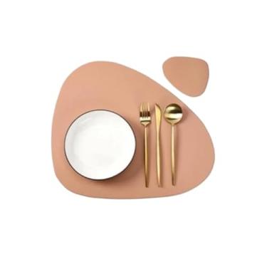 Imagem de 1/4/10 conjuntos de jogo americano e porta-copos triangulares em forma de tapetes de mesa de cozinha de Natal tapetes de decoração de mesa de couro (rosa, 10 conjuntos)