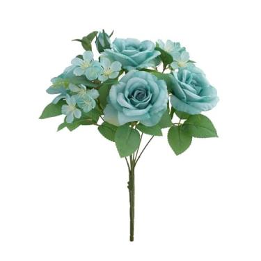 Imagem de KEG801302 Flores falsas rosas grandes rosas artificiais buquê de seda rosa flor cerejeira para decoração de festa em casa flores falsas decoração de flores falsas (azul)