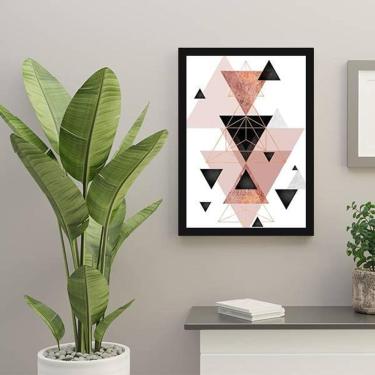 Imagem de Quadro Decorativo Abstrato Triângulos Cinza, Preto E Rosa I
