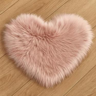 Imagem de Tapete Peludo Coração Grande 50cm Formato de Chão Ambiente Pelego Casa Fotos Cenários(Rose)