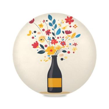 Imagem de STAYTOP Jogo americano redondo de champanhe, 6 peças, tapetes de mesa para férias, antiderrapante, fácil de limpar, para decoração de mesa de festa e churrasco