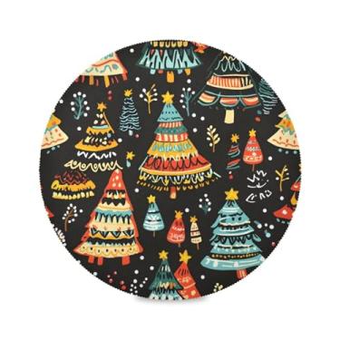 Imagem de STAYTOP Jogo americano redondo feliz ano novo e árvore de Natal, 6 peças, tapetes de mesa antiderrapantes fáceis de limpar para casa, cozinha, churrasco, festa, decoração de mesa