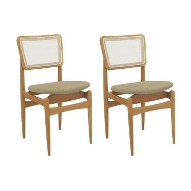 Imagem de Cadeiras Cozinha Stela 1CMM013CA Premium Madeira Maciça Kit 2 Un Carvalho/Boucle Bege/Tela Bege Kappesberg