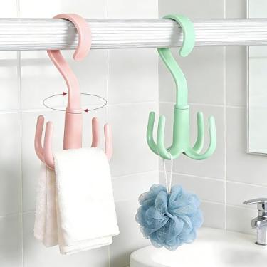Imagem de Gancho giratório de cinto com clipes, gancho giratório de 360°, escorredor com economia de espaço com 4 clipes para meias/roupas íntimas/toalhas/luvas, leve, dobrável, uso em armário/banheiro