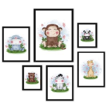 Imagem de Kit 6 Quadros Infantis Tema Safari Aquarela