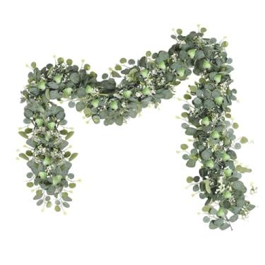 Imagem de IEUDNS Guirlanda de folhas artificiais de eucalipto, arranjo versátil de flores para pendurar na porta, ideal para casamentos e outras ocasiões.