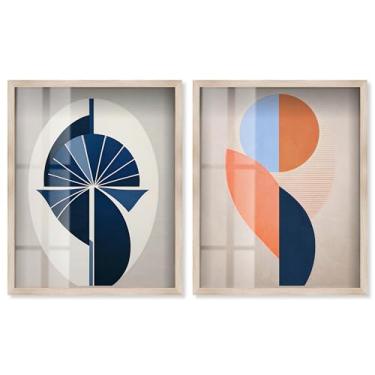 Imagem de Conjunto de 2 arte de parede de sala de estar com estampa de caixa de sombra, glamour, moldura loira, 53 x 63 cm