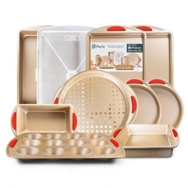Imagem de Conjunto de Assadeiras Perlli - 10 Peças de Aço Dourado Antiaderente