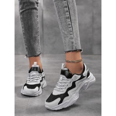 Imagem de Tênis de caminhada feminino plataforma de malha plana tênis de corrida antiderrapante tênis fitness confortável e leve, Lcs6238 Preto Cinza, 36